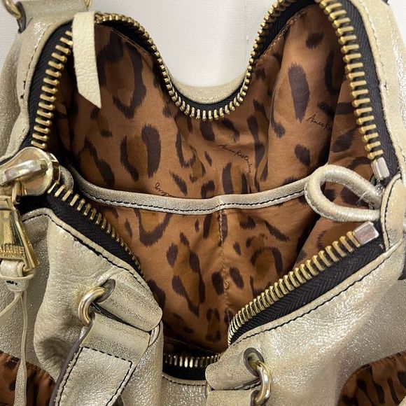 Aimee Kestenberg Tamitha Satchel Champagne Shimmer Gold Leather Hand Bag Large - Picture 9 of 15